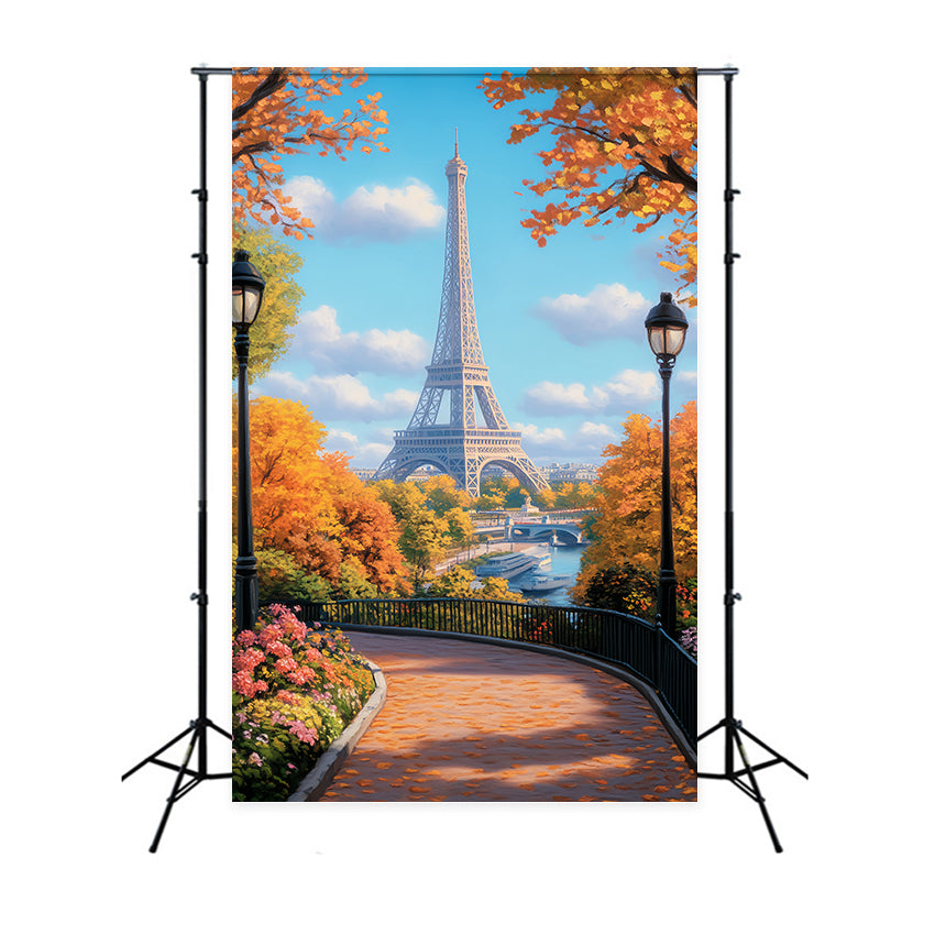 Toile de fond Paris Allée Automne Dorée Tour Eiffel Idées LXX59-78