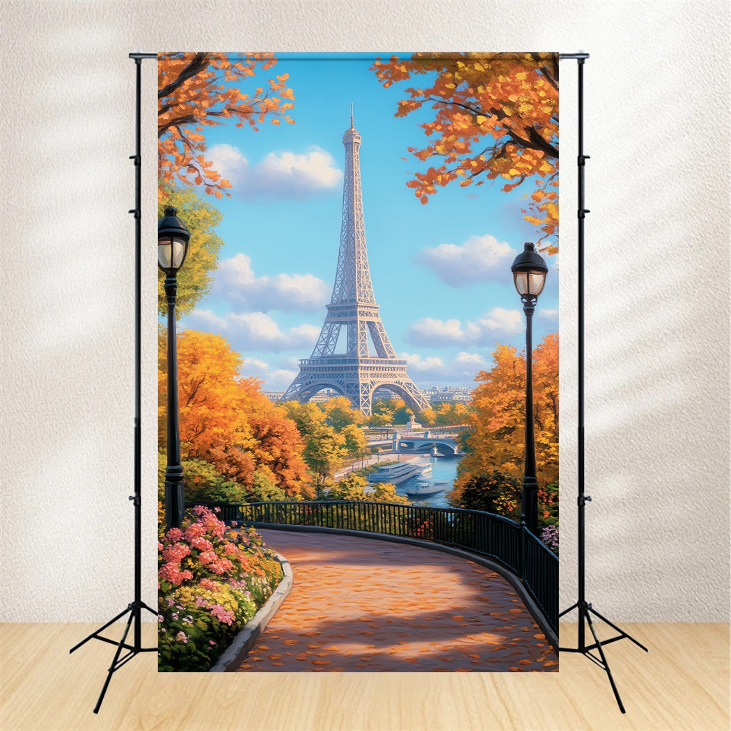 Toile de fond Paris Allée Automne Dorée Tour Eiffel Idées LXX59-78