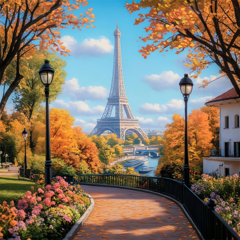 Toile de fond Paris Allée Automne Dorée Tour Eiffel Idées LXX59-78