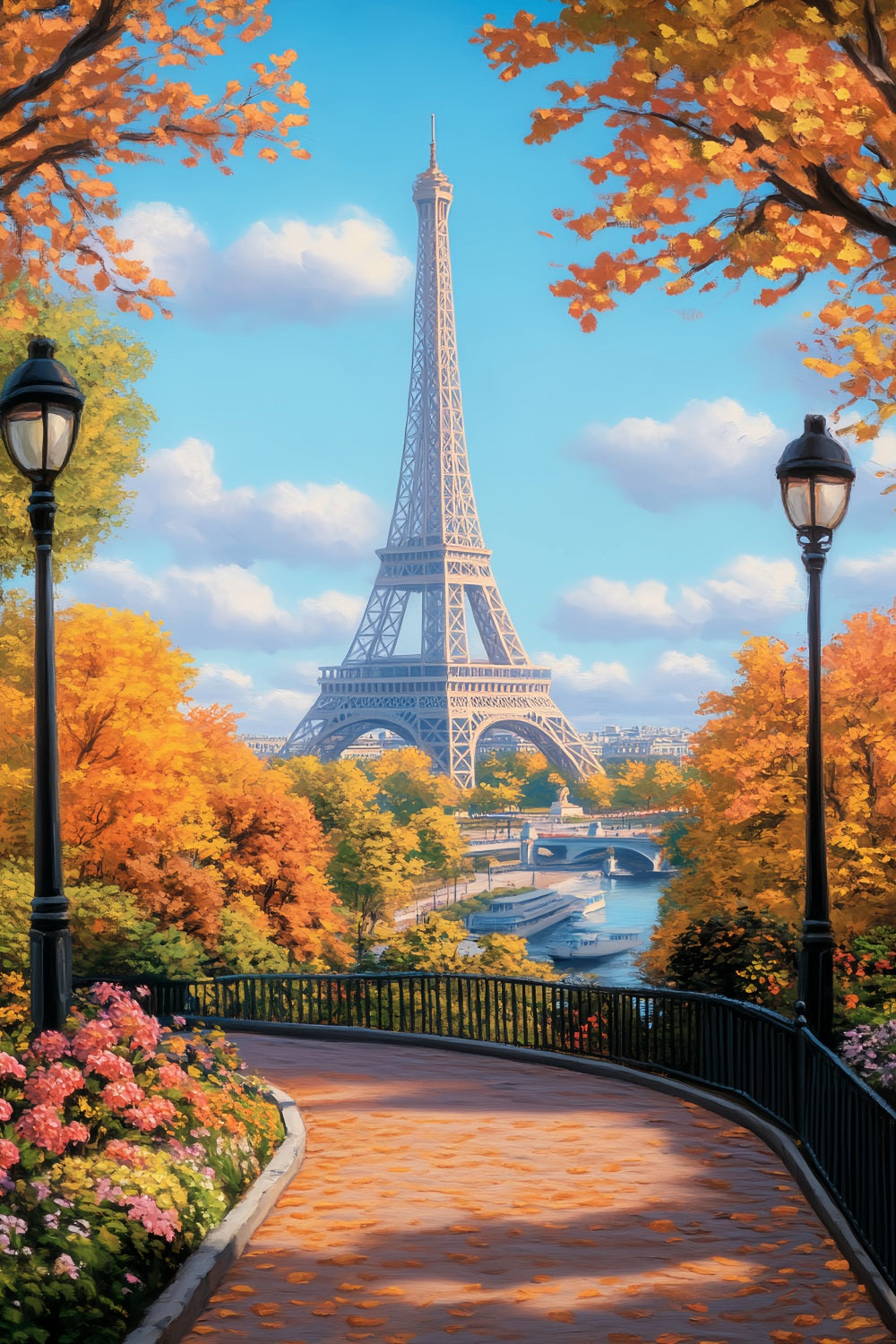 Toile de fond Paris Allée Automne Dorée Tour Eiffel Idées LXX59-78