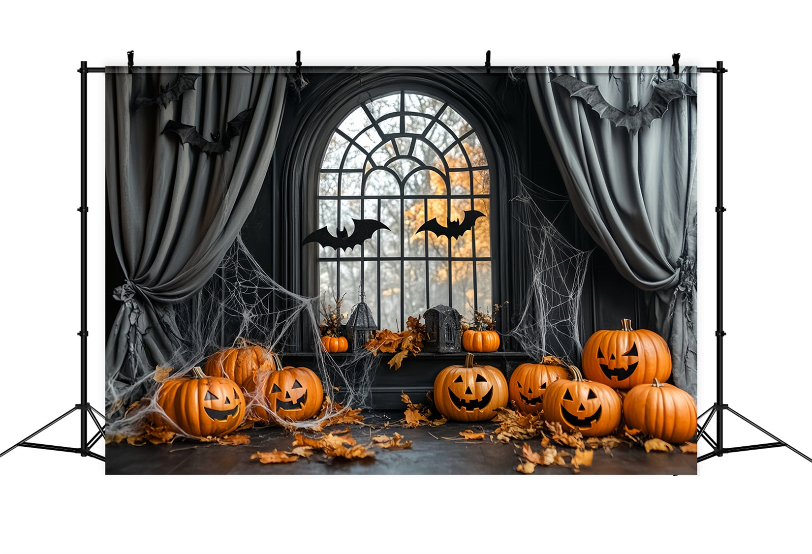 Toile De Fond Halloween Araignée Citrouilles Chauves-Souris Toile Fenêtre LXX59-84