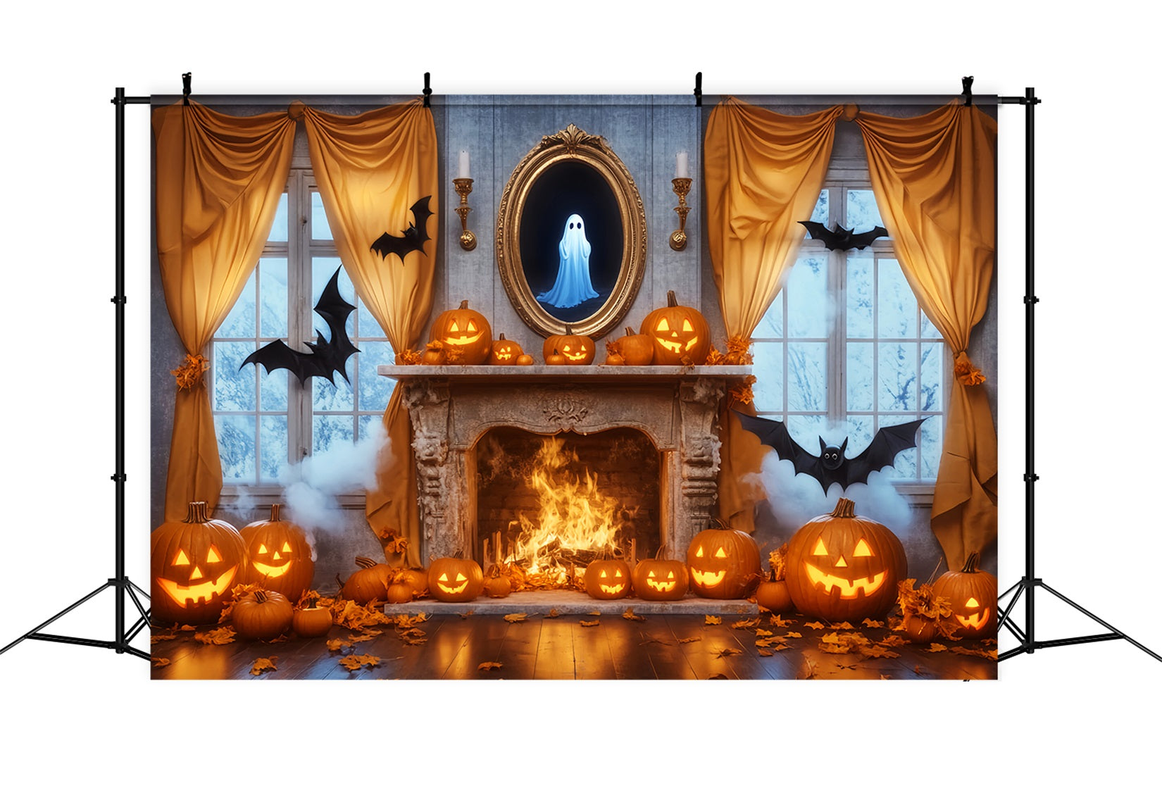 Toile Photo Halloween Fantôme Miroir Cheminée Citrouilles Fantôme LXX59-85
