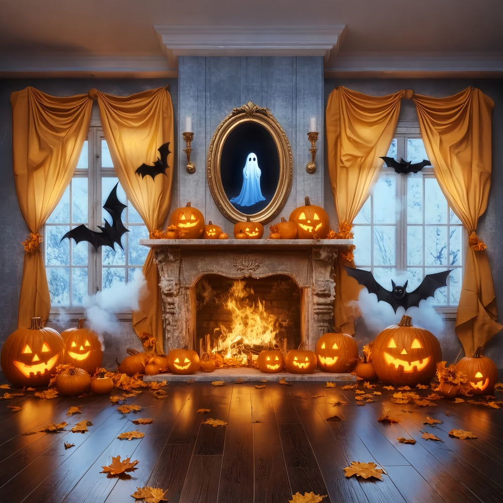 Toile Photo Halloween Fantôme Miroir Cheminée Citrouilles Fantôme LXX59-85