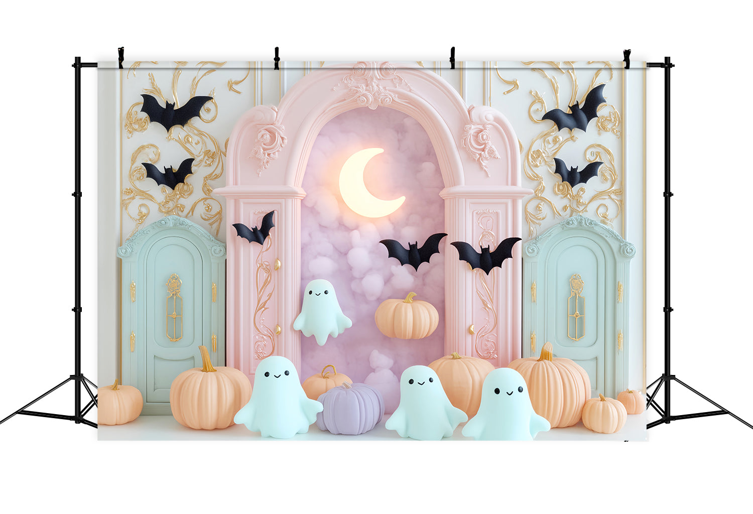 Toile De Fond Halloween Fantôme Pastel Fantôme Chauve-Souris Lune Mignon LXX59-89