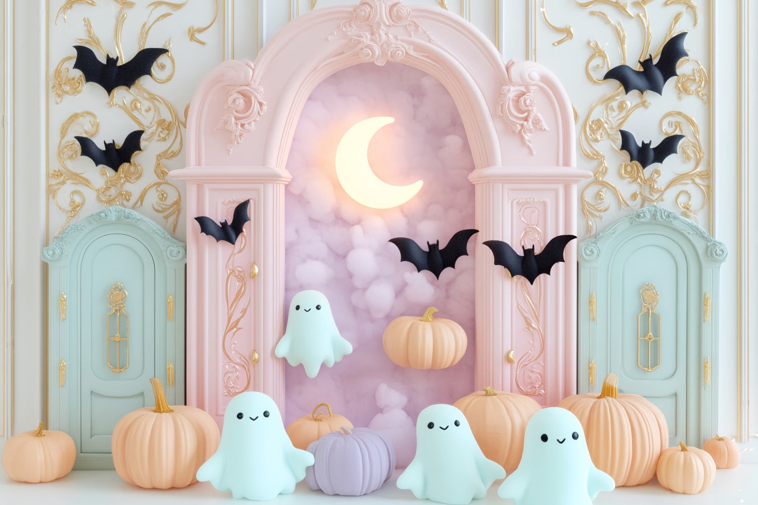 Toile De Fond Halloween Fantôme Pastel Fantôme Chauve-Souris Lune Mignon LXX59-89