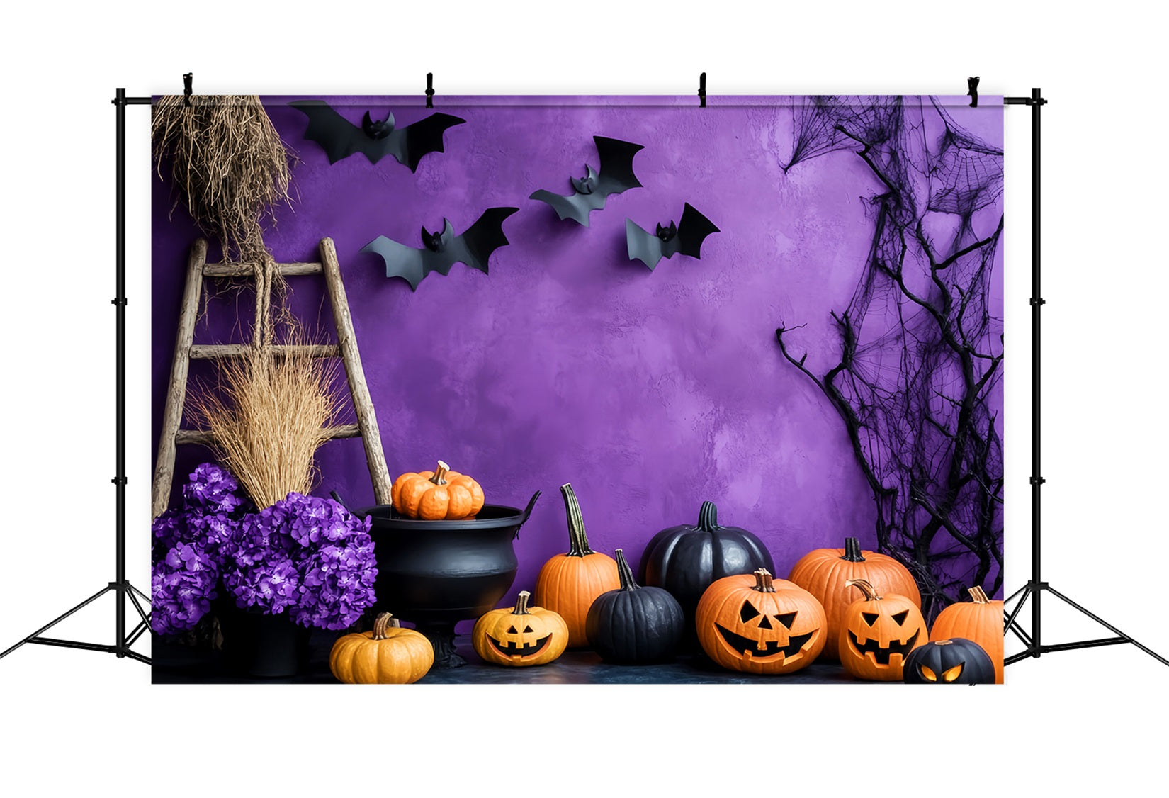 Toile De Fond Photo Halloween Mur Violet Citrouille Chaudron LXX59-91