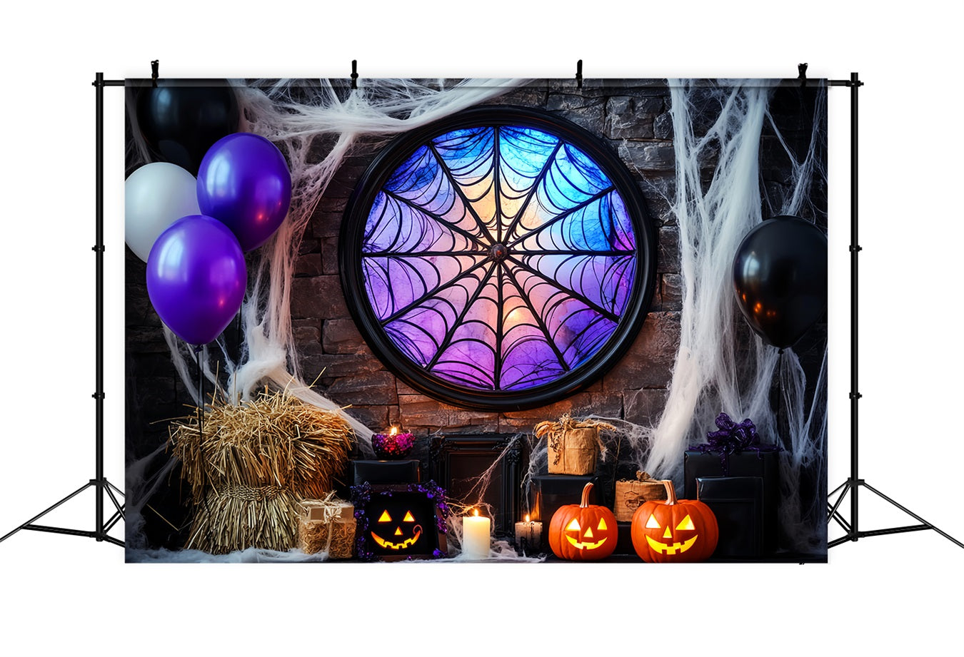 Toile De Fond Photo Halloween Chauve-Souris Vitrail Toile D’Araignée LXX59-92