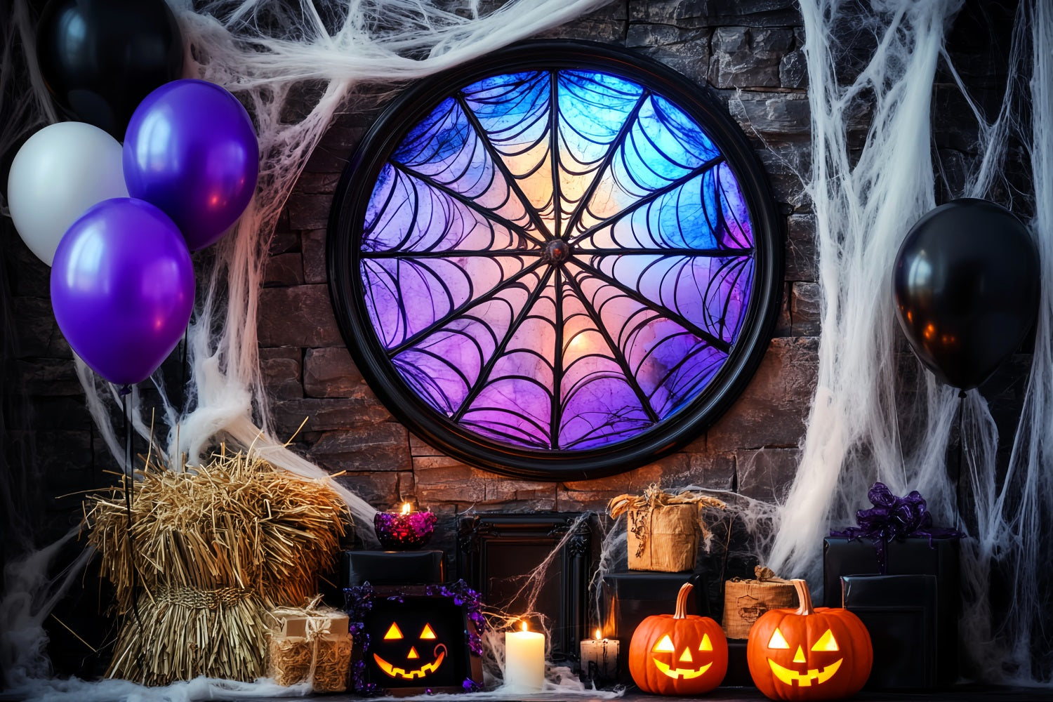 Toile De Fond Photo Halloween Chauve-Souris Vitrail Toile D’Araignée LXX59-92