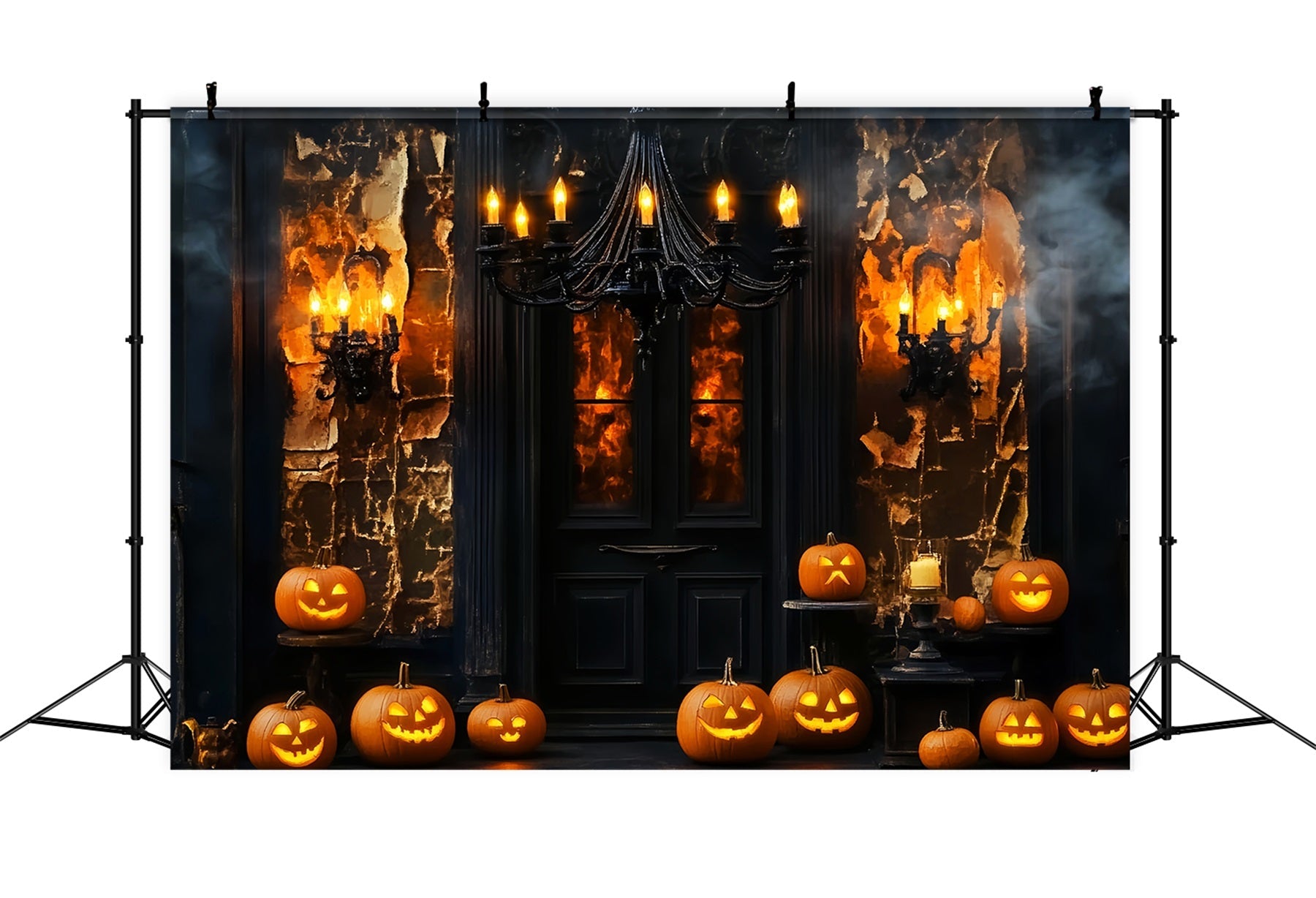 Toile De Fond Halloween Araignée Manoir Hanté Porte Citrouilles Lanternes LXX59-97