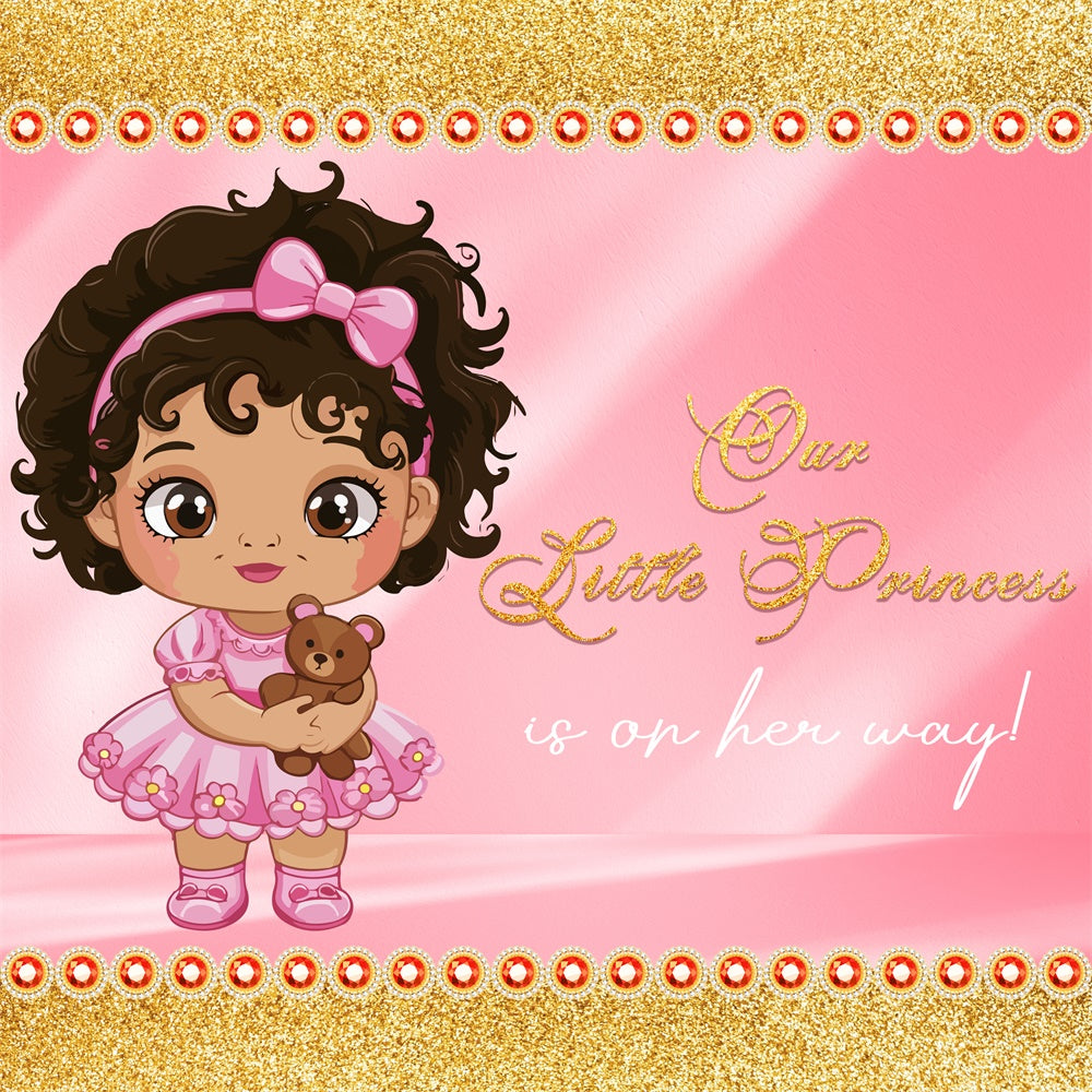 Toile de fond Baby Shower Fille Princesse Pailletée Dessin Animé LXX6-1