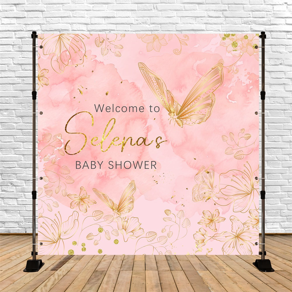 Toile de fond Baby Shower Élégance Papillon Rose Doux Personnalisée LXX6-10