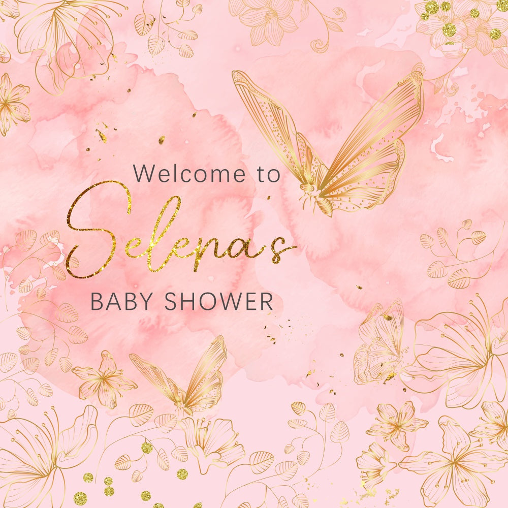 Toile de fond Baby Shower Élégance Papillon Rose Doux Personnalisée LXX6-10