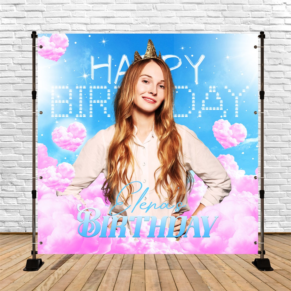 Toile de fond Deco Anniversaire Personnalisé Nuages Cœurs Étincelants LXX6-100