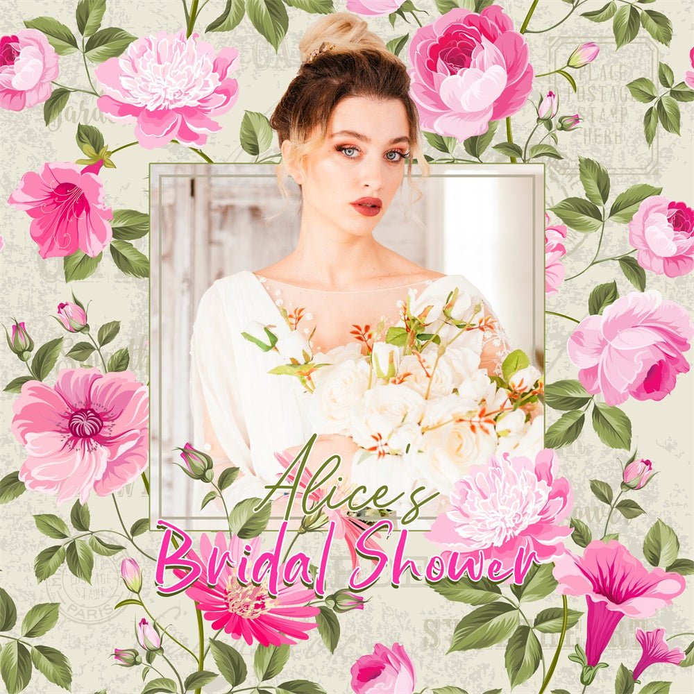 Toile de fond Bridal Shower Photo Personnalisable Romance Pivoine Rose LXX6-106