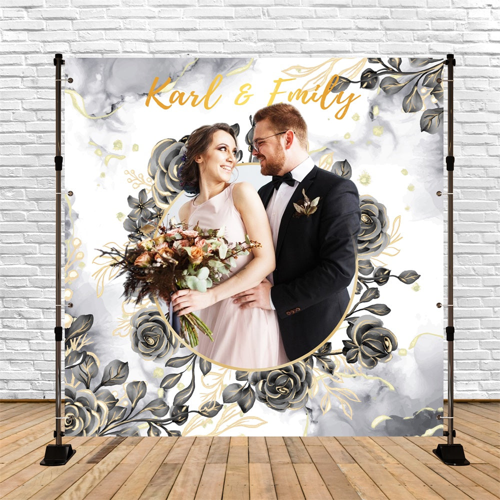 Toile de fond Mariage Personnalisée Élégance Rose Noire LXX6-117