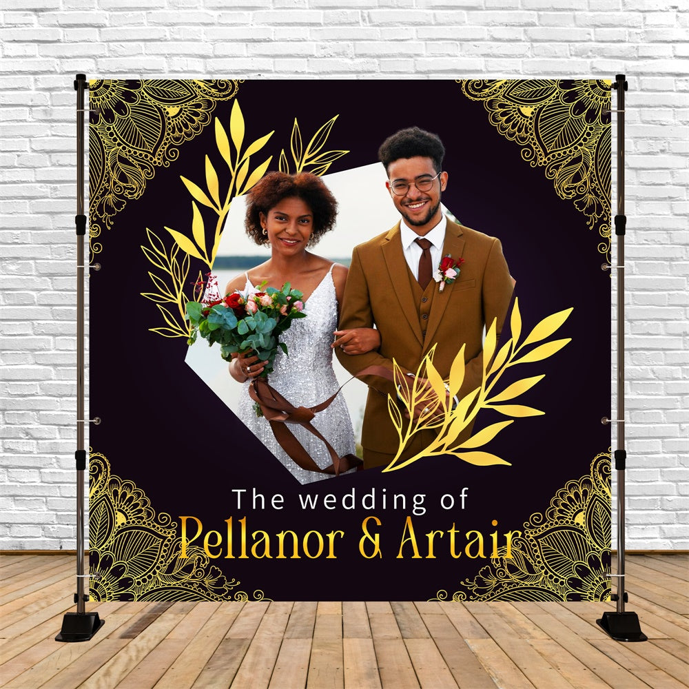 Toile de fond Mariage Design Personnalisée Promesse Dentelle Dorée LXX6-118