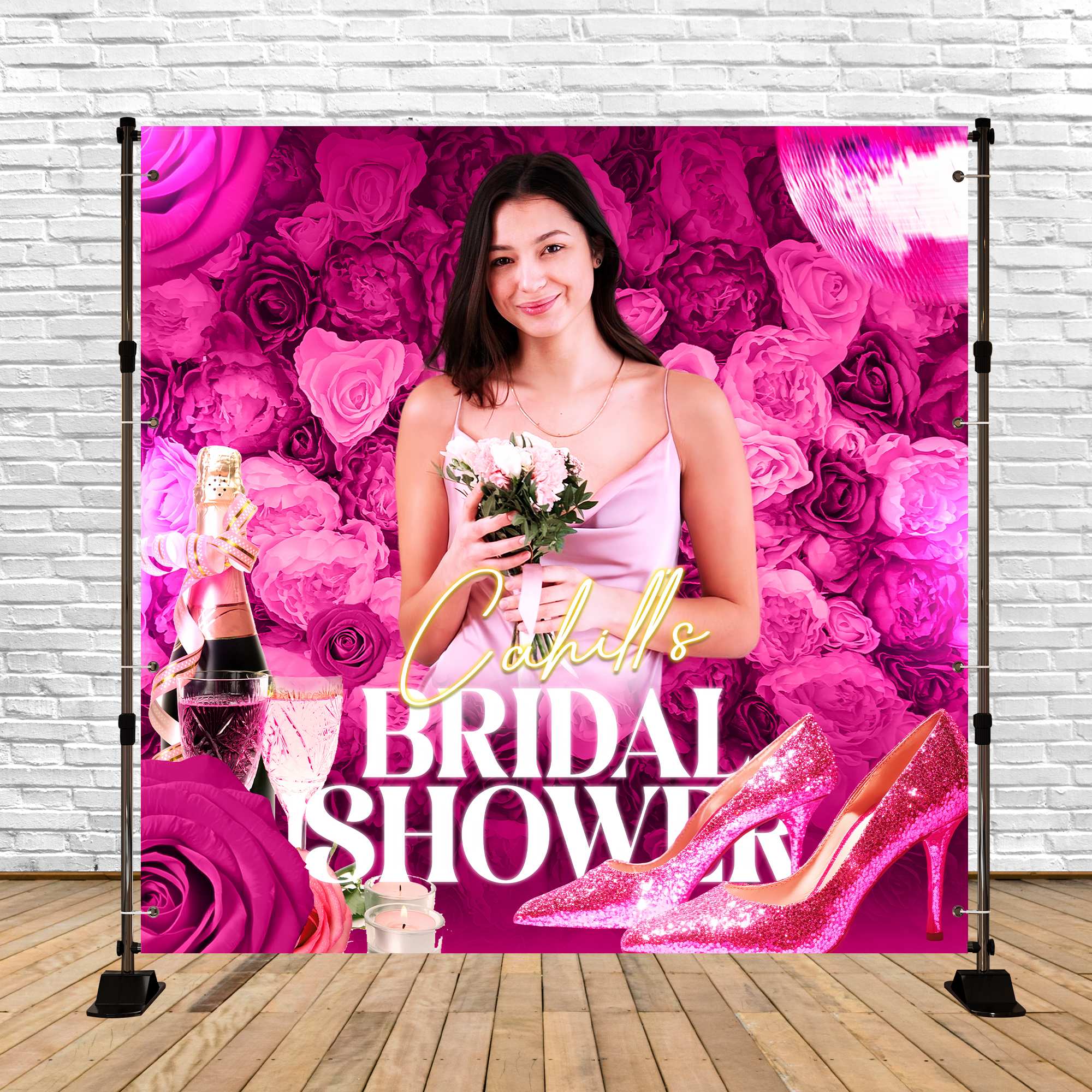 Toile de fond Bridal Shower Photo Personnalisable Vibe Luxe Rose LXX6-132