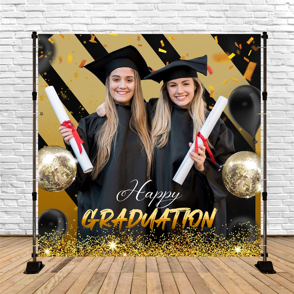Toile de Fond de Graduation 2025 Rayure Dorée Personnalisée LXX6-157