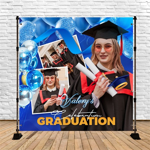 Toile de Fond de Graduation Ballons Bleus en Fête Personnalisée LXX6-164
