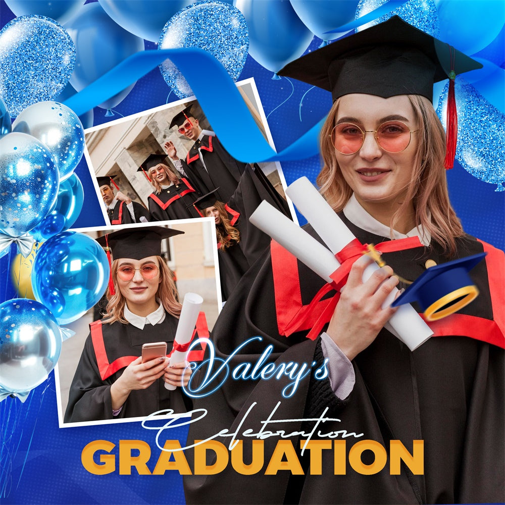 Toile de Fond de Graduation Ballons Bleus en Fête Personnalisée LXX6-164