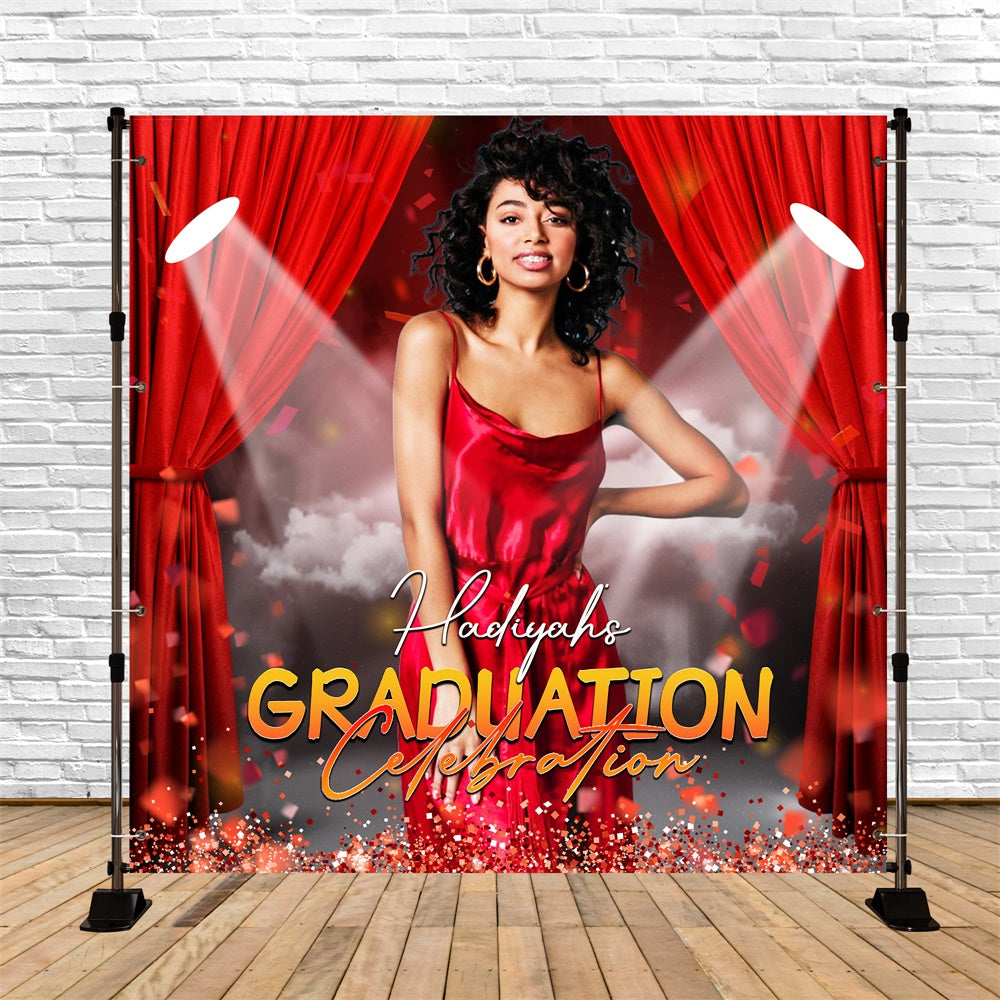 Toile de Fond de Graduation Rideau Rouge Projecteurs Personnalisée LXX6-165