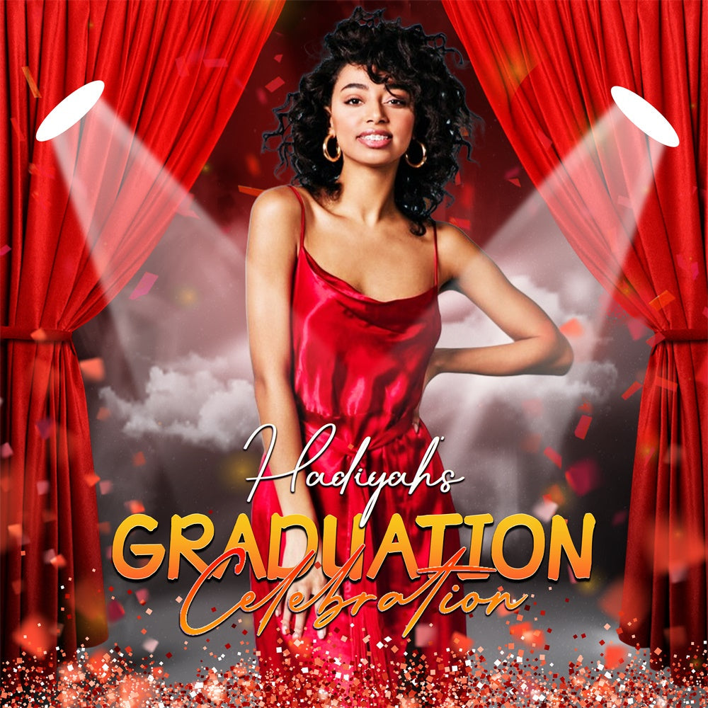 Toile de Fond de Graduation Rideau Rouge Projecteurs Personnalisée LXX6-165