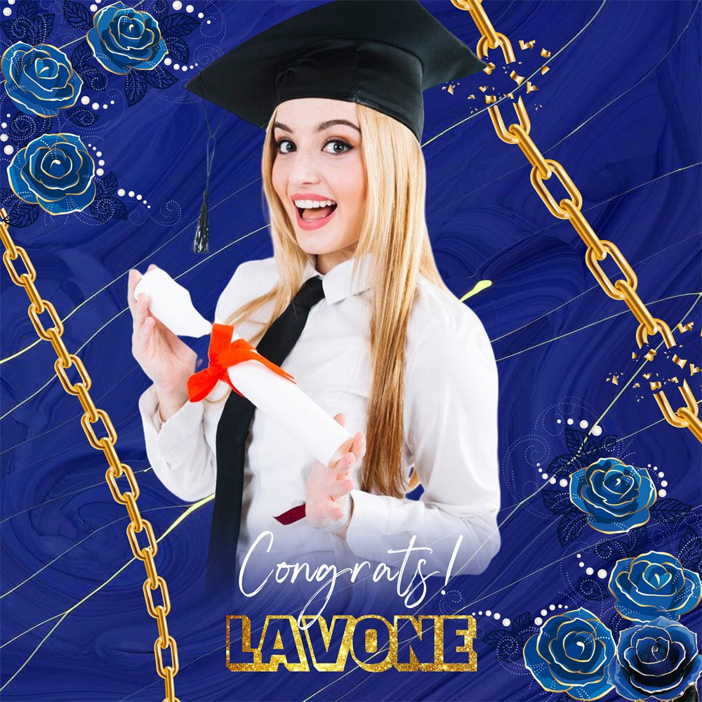 Toile de Fond de Graduation Bleue Chaîne Rose Personnalisée LXX6-177
