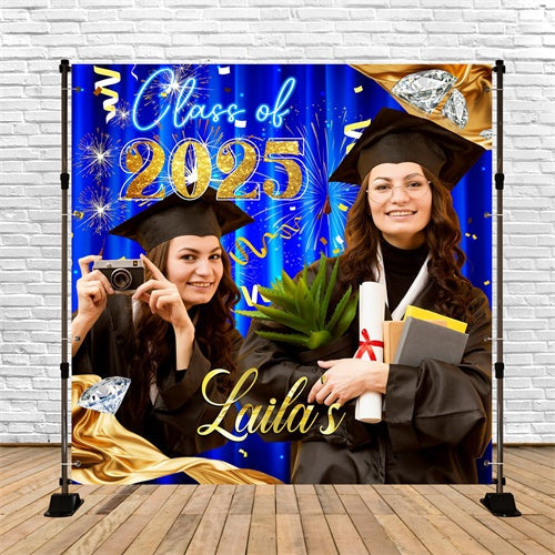 Toile de Fond de Graduation 2025 Rideau Bleu Personnalisée LXX6-204
