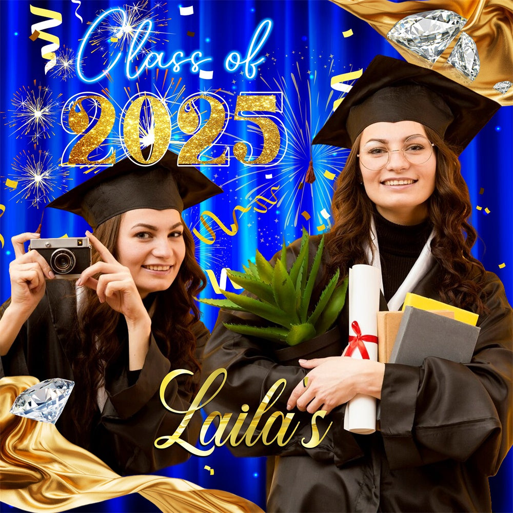 Toile de Fond de Graduation 2025 Rideau Bleu Personnalisée LXX6-204