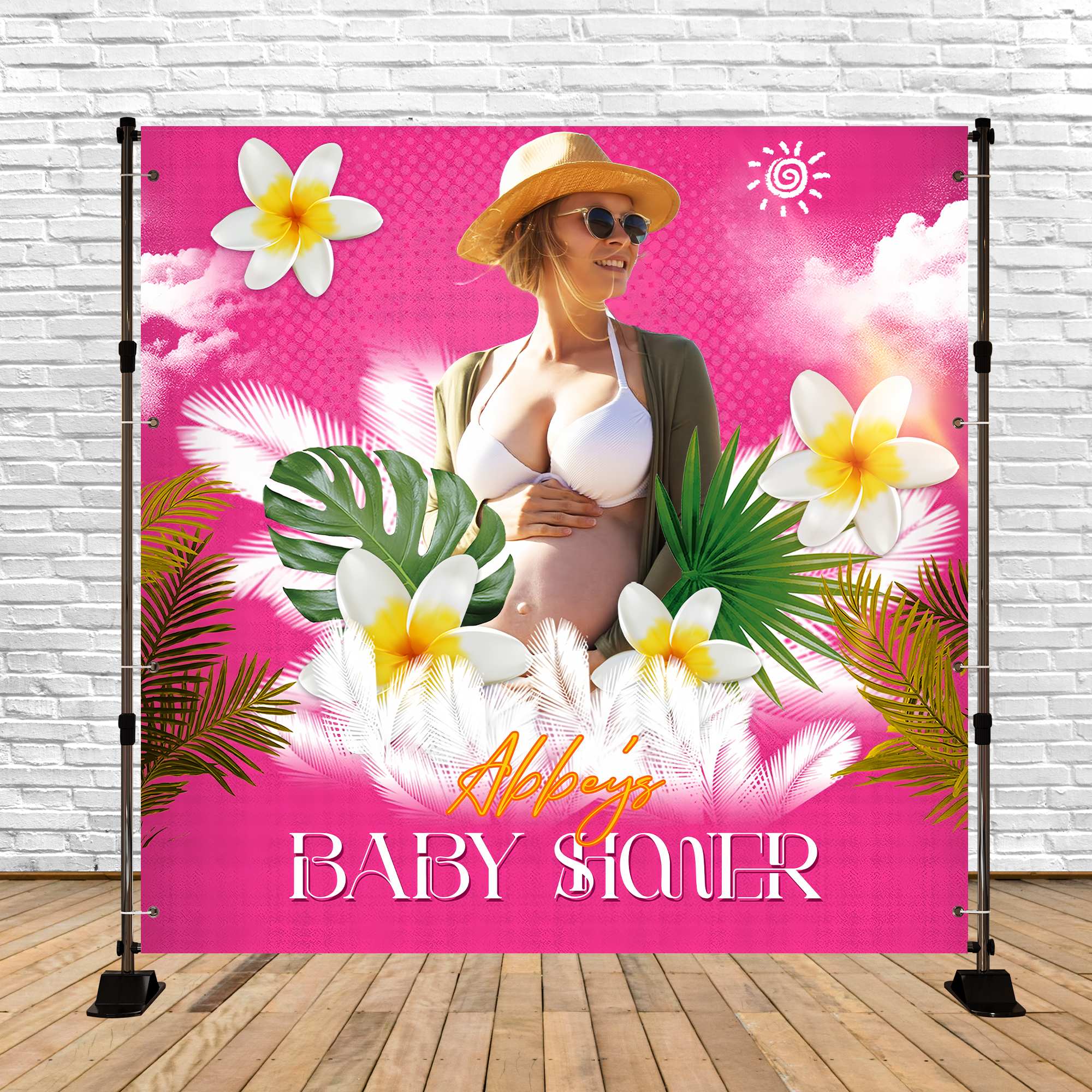 Toile de fond Baby Shower Personnalisable Floraison Tropicale Été LXX6-219