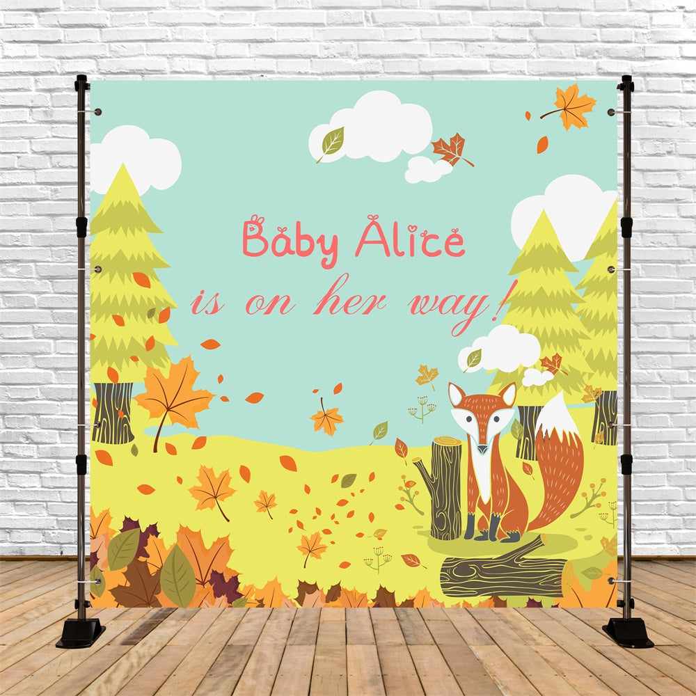 Toile de fond Shower de Bébé Personnalisable Feuilles d’Automne et Renard LXX6-221