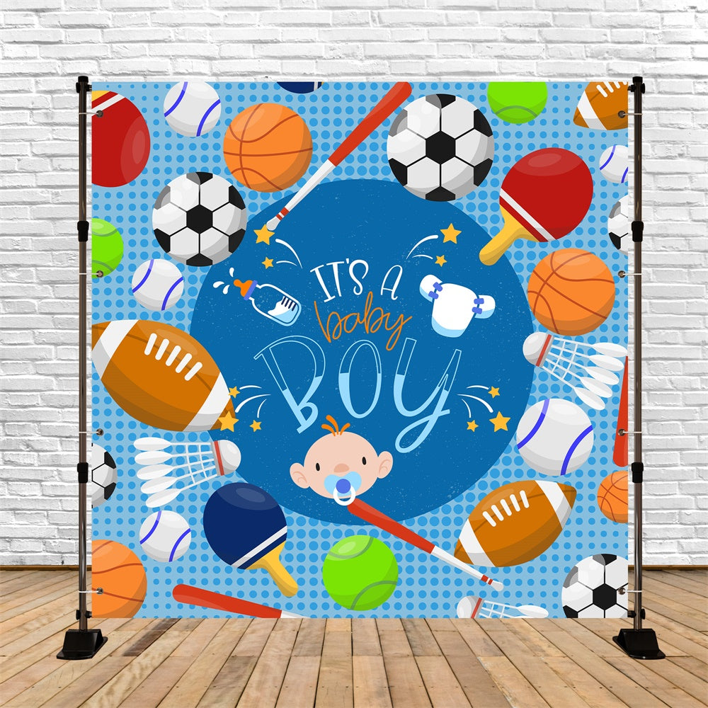 Toile de fond Baby Shower Personnalisable Passion Sport Garçon LXX6-228