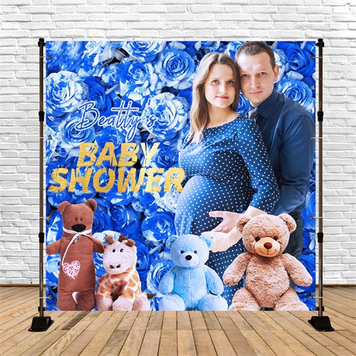 Toile de fond Baby Shower Personnalisable Rose Bleue et Ourson LXX6-230