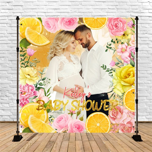 Toile de fond Baby Shower Personnalisable Amour Fleurs de Citron LXX6-231