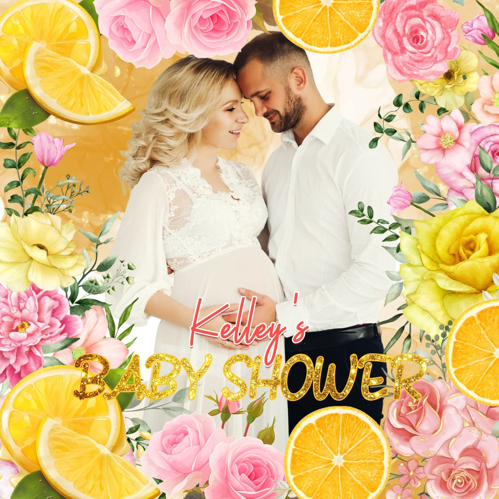 Toile de fond Baby Shower Personnalisable Amour Fleurs de Citron LXX6-231
