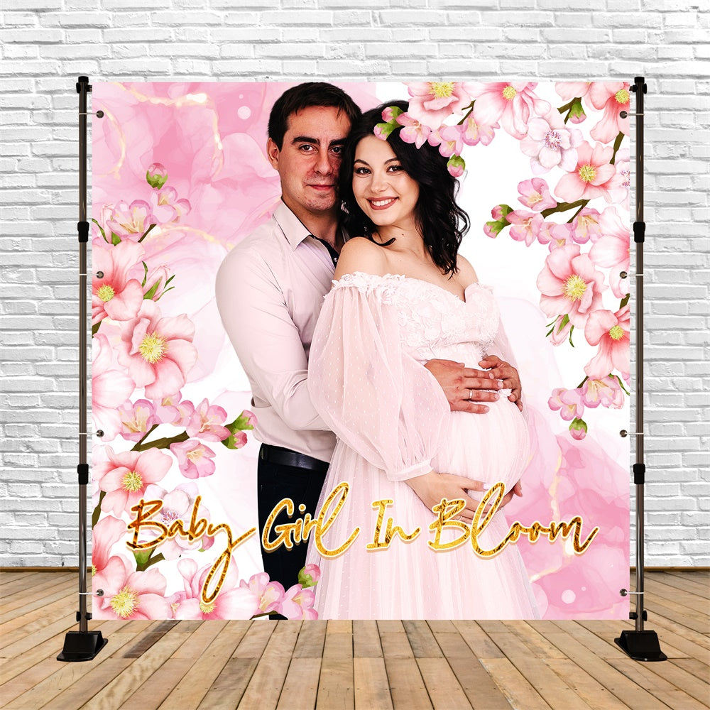 Toile de fond Baby Shower Personnalisable Étreinte Pétales Roses LXX6-232