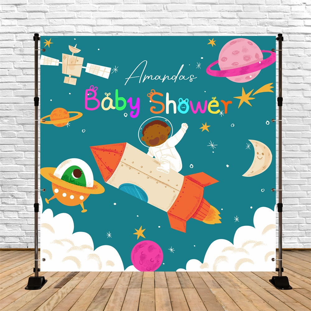 Toile de fond Shower de Bébé Personnalisable Rêves de Fusée LXX6-238
