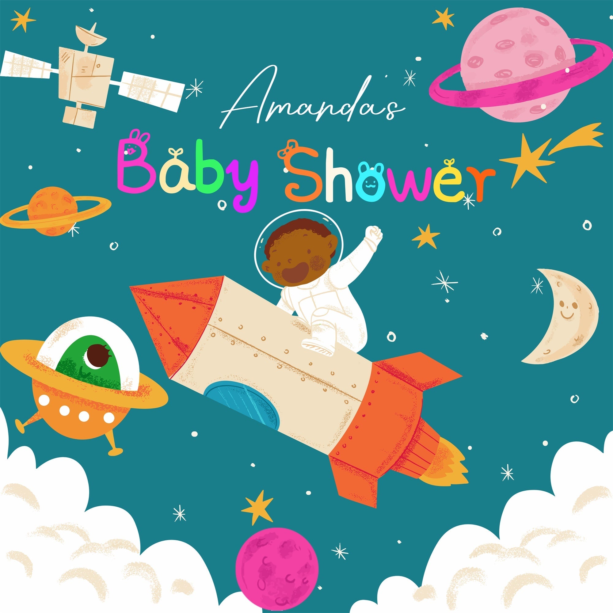 Toile de fond Shower de Bébé Personnalisable Rêves de Fusée LXX6-238