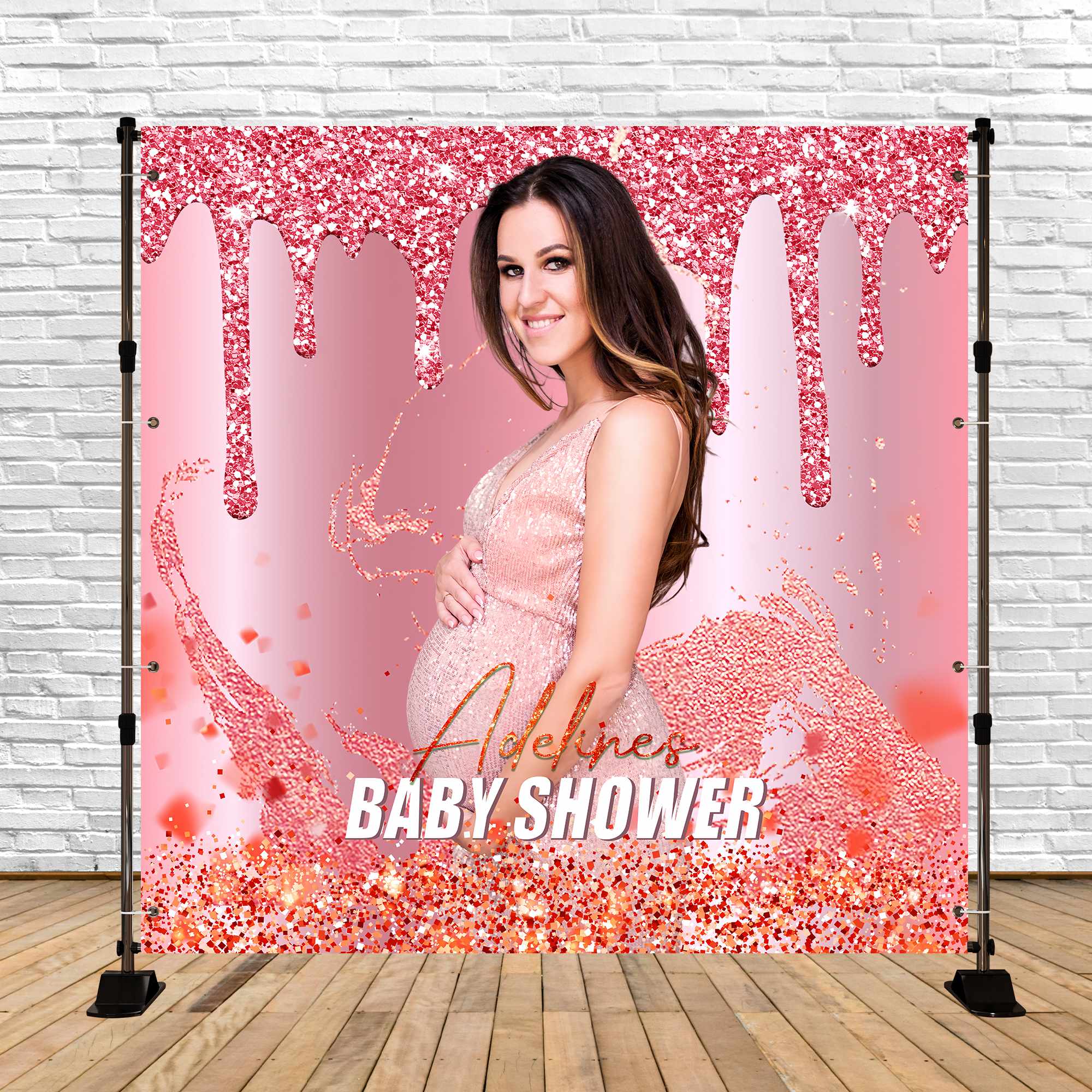 Toile de fond Baby Shower Paillettes Rose Doré Personnalisée LXX6-3