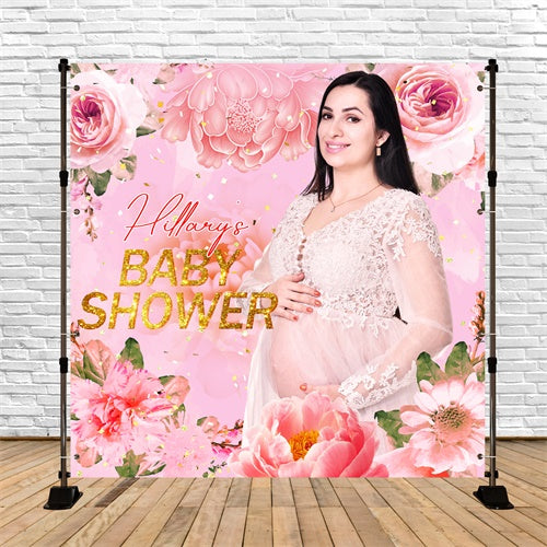Toile de fond Baby Shower Bébé en Fleurs Rêve Rose Personnalisée LXX6-4