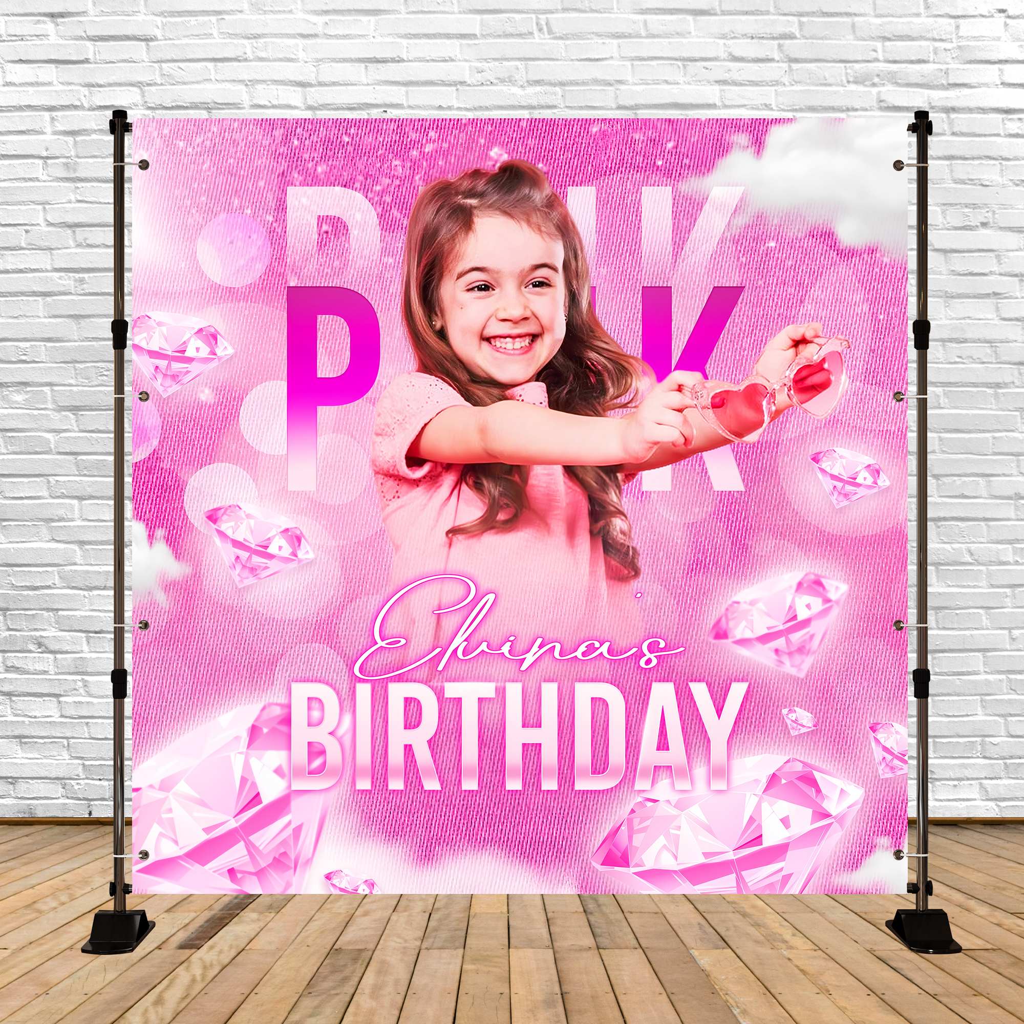 Toile de fond Photo Anniversaire Personnalisable Fête Pierres Roses LXX6-45