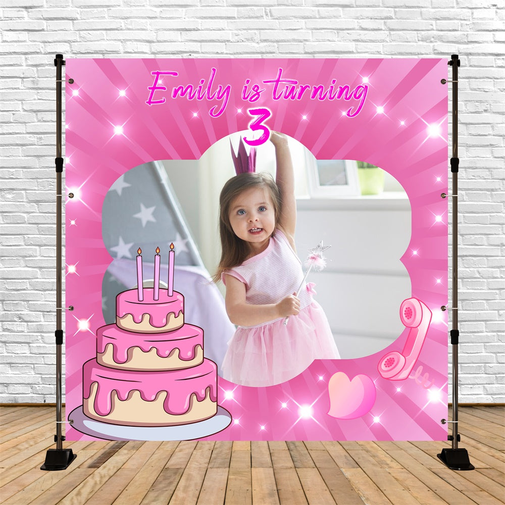 Toile de fond Anniversaire Personnalisable Gâteau Rose Fête 3 Ans LXX6-46