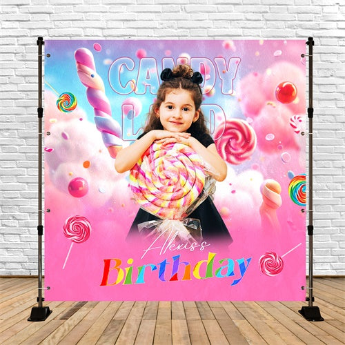 Toile de fond Photo Anniversaire Personnalisable Arc-en-ciel Bonbon Doux LXX6-49