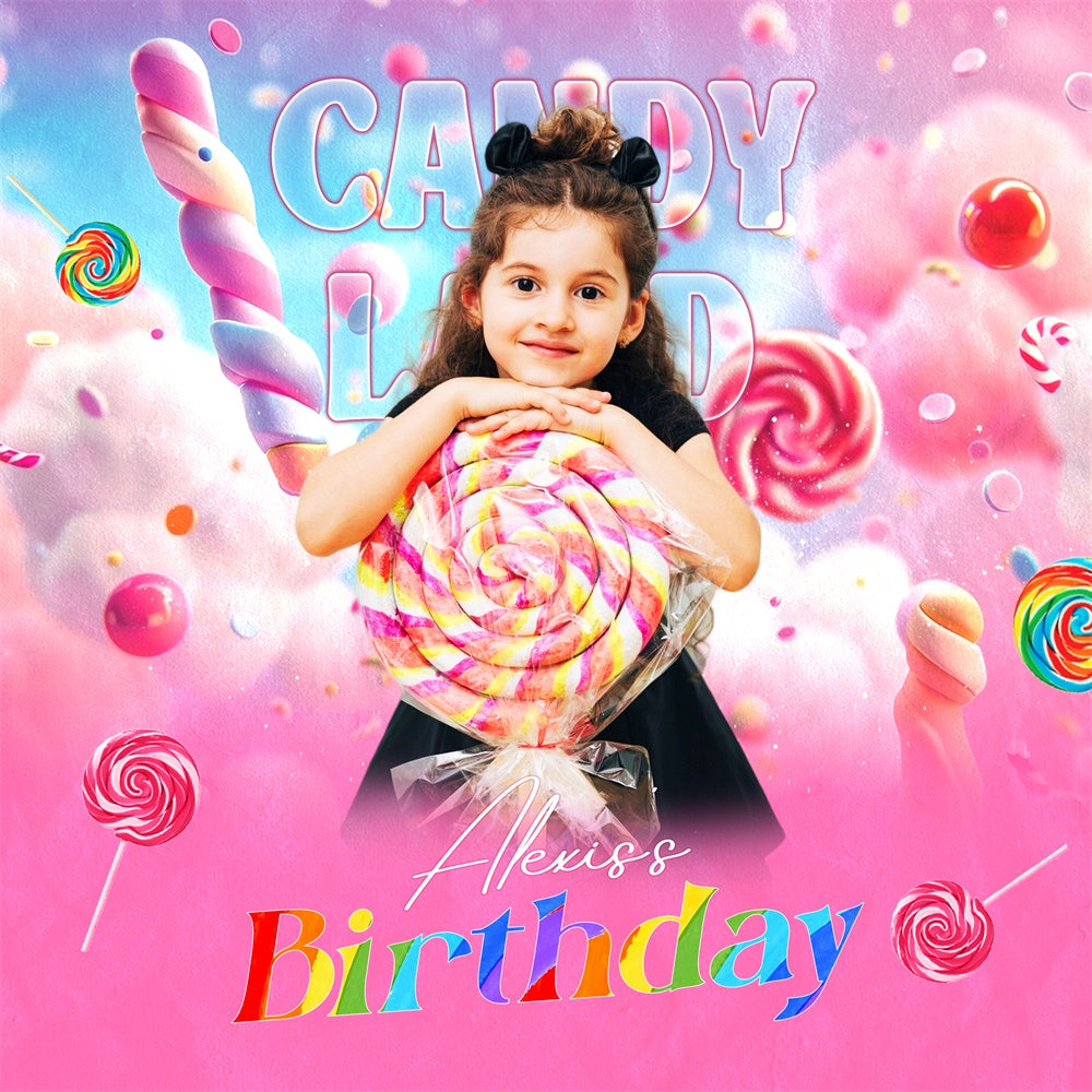 Toile de fond Photo Anniversaire Personnalisable Arc-en-ciel Bonbon Doux LXX6-49