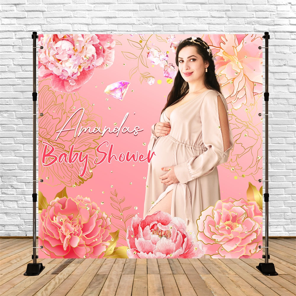 Toile de fond Baby Shower Photo Fleur Rose Diamant Personnalisée LXX6-5