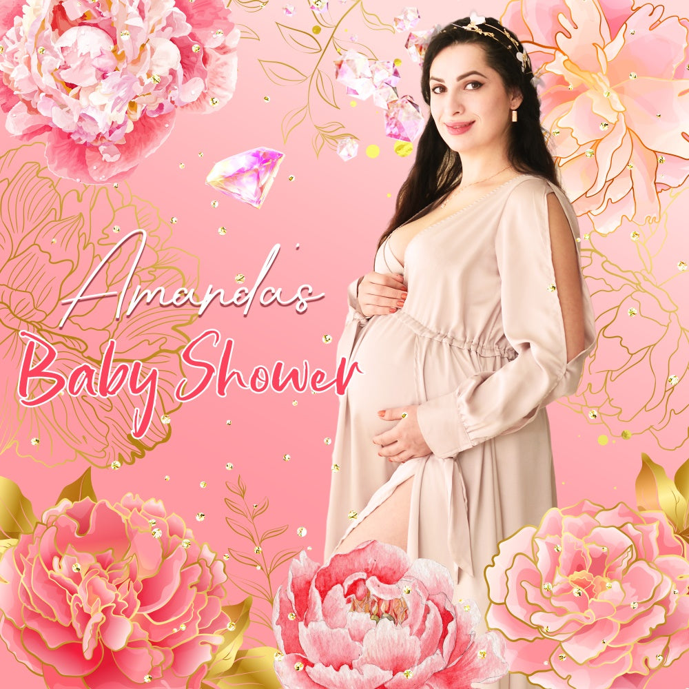 Toile de fond Baby Shower Photo Fleur Rose Diamant Personnalisée LXX6-5