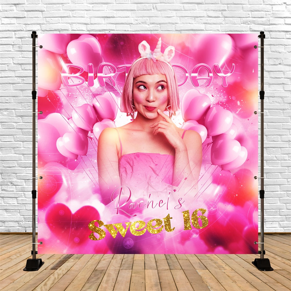 Toile de fond Personnalisable Anniversaire Fantaisie Rose Sweet 16 LXX6-52