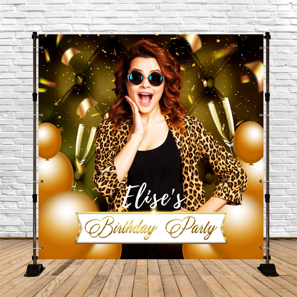 Toile de fond Deco Anniversaire Personnalisé Ballons Glamour Dorés LXX6-55