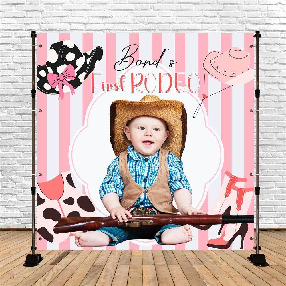 Toile de fond Photo Anniversaire Personnalisable Rodéo Rose 1er Anniversaire LXX6-57