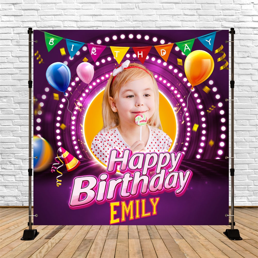 Toile de fond Anniversaire Personnalisé Scène Colorée Ballons Fête LXX6-58
